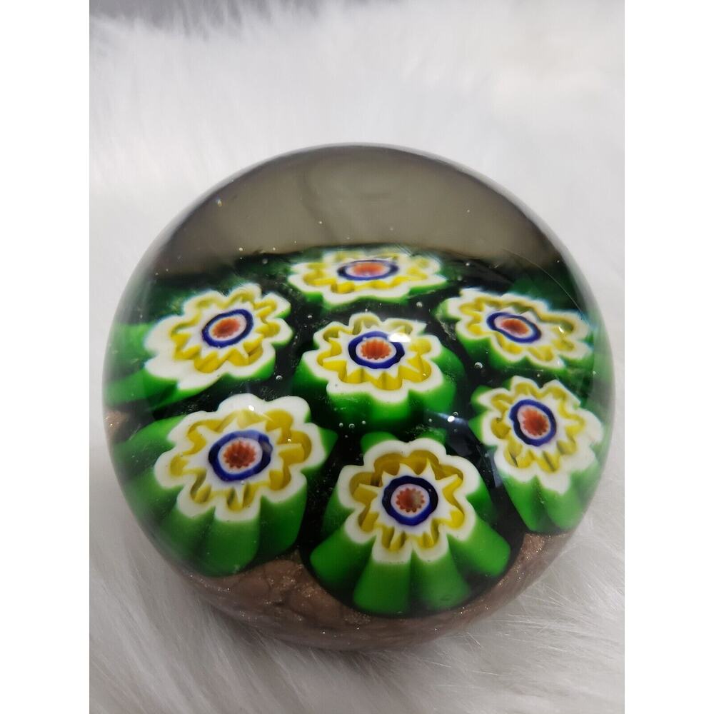 Vintage Murano Ysart Style Paperweight‎ Adventurine Millefiori Italy Glass 76mm
